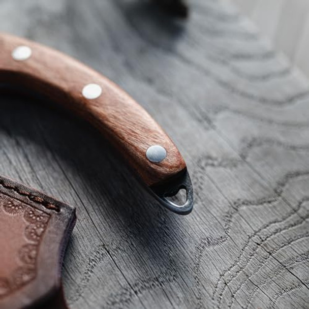 Seido Knives Hakai Chef Cleaver Knife With Curve Rosewood Handle And Premium Leather Sheath - Artisan Crafted High Carbon Stainless Steel For Kitchen Camping And Bbq