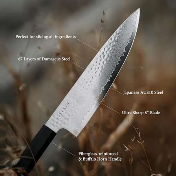 Chef Knife 8 Inch 67-Layer Japanese Damascus Steel Japanese-Style Kitchen Knife With Pakkawood Or Fiberglass-Reinforced Handle Magnolia Wood Sheath (Fiberglass-Reinforced)