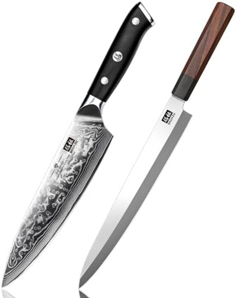 Shan Zu 10 Inch Sushi Knife And Damascus Chef Knife 8 Inch