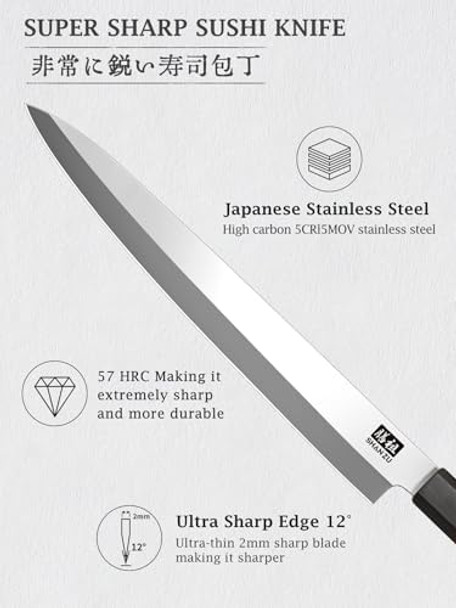 Shan Zu 10 Inch Sushi Knife And Damascus Chef Knife 8 Inch