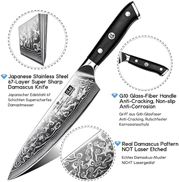 Shan Zu Chef Knife 8 Inch Japanese Steel Damascus Kitchen Knife Professional Kitchen Knives Sharp High Carbon Super Steel Kitchen Utility Knife