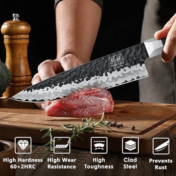 Shan Zu Japanese Chef Knife 8 Inch &Knives Sharpener Whetstone With Storage Box Sharpening Stone 2 Pieces Utility Knife Japanese Steel Kitchen Petty Knife