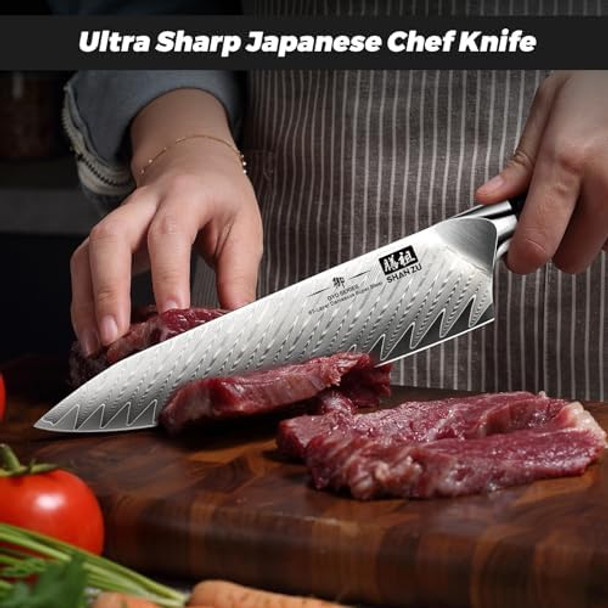 Shan Zu 2Pcs Damascus Chef Knife Setjapanese Steel Kitchen Knife Set Professional Kitchen Utility Knives Set High Carbon Super Sharp 67-Layer Damascus Steel Cooking Knife Set With G10 Handle