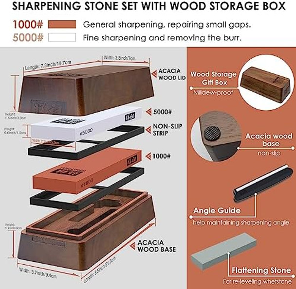 Shan Zu Chef Knife In Powder Steel 2 Pcs Knife Sharpener Stone Set With Storage Box Whetstone Grit 1000/5000 Knife Sharpening Stone
