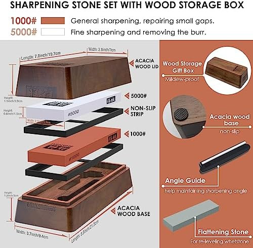 Shan Zu Damascus Chef Knife 7 Inch & Knife Sharpener Whetstone Knife With Storage Box Sharpening Stone 2 Pieces Utility Knife Japanese Steel Kitchen Petty Knife