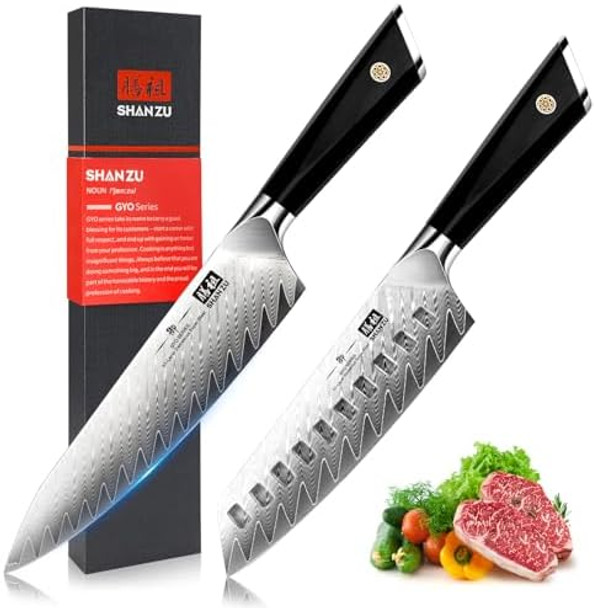 Shanzu 2Pcs Damascus Chef Knife Set 67-Layer High Carbon Steel Kitchen Knifeultra Sharp Japanese Chef Knifeprofessional Kitchen Utility Knives With G10 Ergonomic Handle Cooking Knife With Box