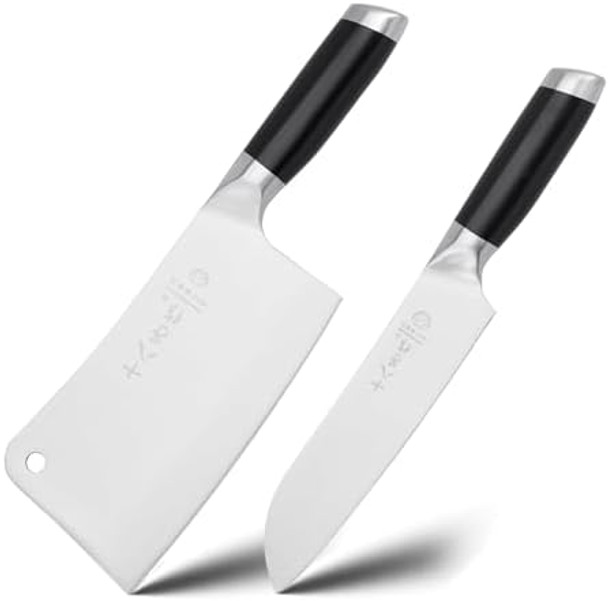 Shi Ba Zi Zuo Meat Cleaver Set 2 Pieces Professional Butcher Knife And Chef Knife Bone Chopper Perfect For Restaurants And Home Kitchen Use Shi Ba Zi Zuo Meat Cleaver Set 2 Pieces Professional Butcher Knife And Chef Knife Bone Chopper Perfect For Restaurants And Home Kitchen Use