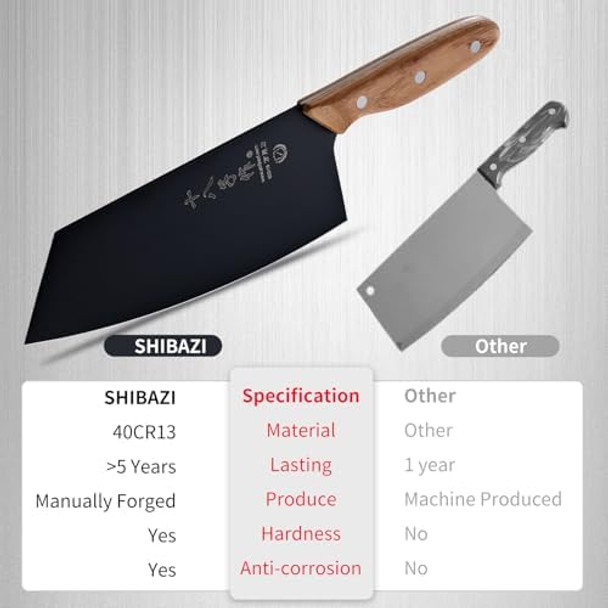 Shi Ba Zi Zuo Meat Cleaver Vegetable Cleaver Utility Knife Chinese Chef Knife For Kitchen Stainless Steel Ergonomic Design Wooden Handl