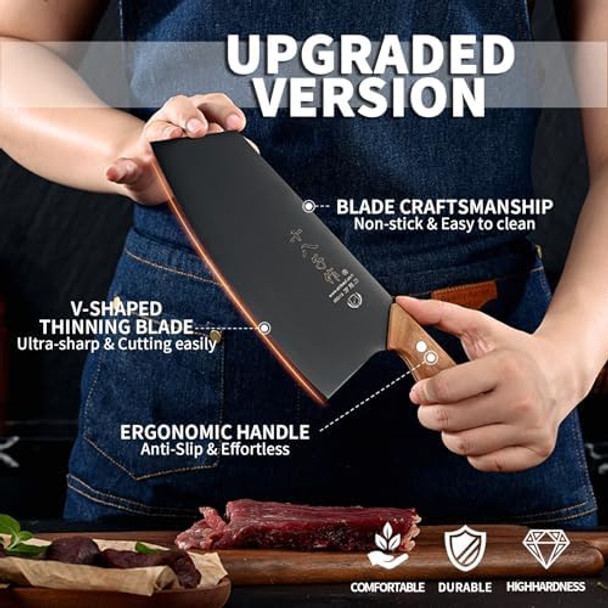 Shi Ba Zi Zuo Meat Cleaver Vegetable Cleaver Utility Knife Chinese Chef Knife For Kitchen Stainless Steel Ergonomic Design Wooden Handl