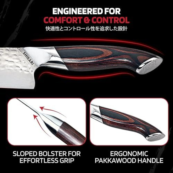 Shikari Chef Knife & Nakiri Knife – Japanese Knife With Full Tang Vg-10 Damascus Steel – Professional Chefs Knife With Ergonomic Pakkawood Handle – Razor Sharp Cutting Blade For Kitchen