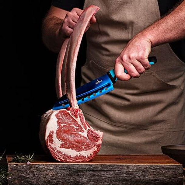 Kitchen Knife Set German Stainless Steel Titanium Coated Rainbow Blades Chef Bread Santoku Paring Utility Knives Ergonomic Handles Set Of 5 Safety Sheaths Blue Handle Deep Blue Blade