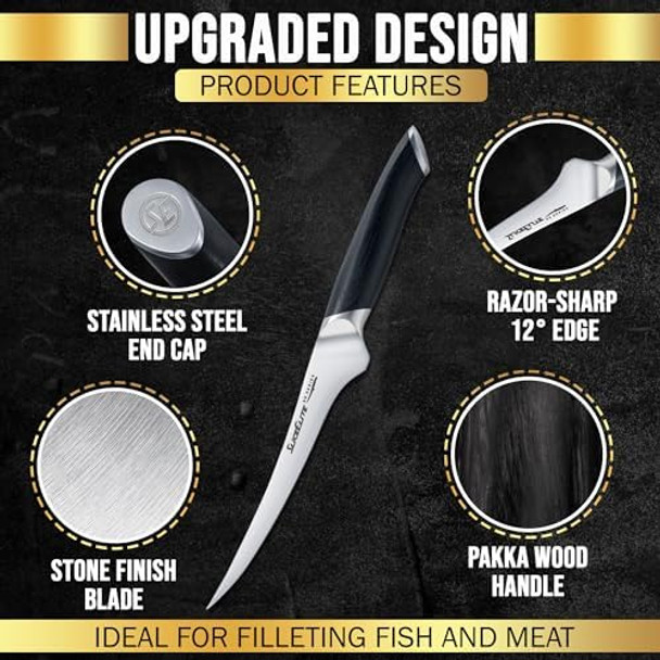 Sliceelite Se Series 7-Inch Fillet Knife For Meat & Fish – Razor-Sharp Vg10 Steel Blade Precision Trimming & Boning Knife For Meat Cutting Professional Fillet Knofe With Pakkawood Handle