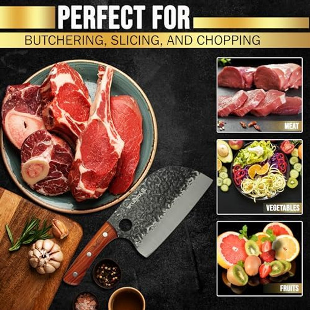 Sliceelite 3Pcs Hand-Forged Professional Butcher Knife Set: Cleaver Sharp Viking & Boning Knives For Meat Cutting Chef Set With Box Meat Cutting Knife Perfect Bbq For Men