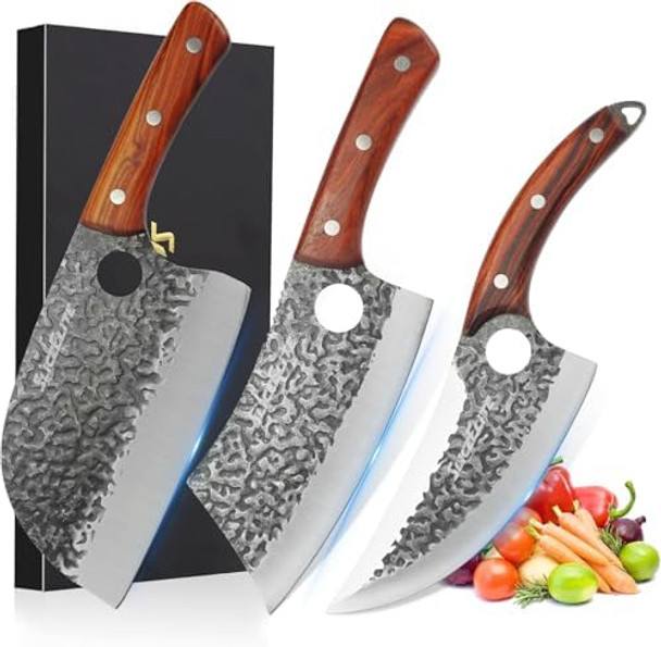 Sliceelite 3Pcs Hand-Forged Professional Butcher Knife Set: Cleaver Sharp Viking & Boning Knives For Meat Cutting Chef Set With Box Meat Cutting Knife Perfect Bbq For Men Sliceelite 3Pcs Hand-Forged Professional Butcher Knife Set: Cleaver Sharp Viking & Boning Knives For Meat Cutting Chef Set With Box Meat Cutting Knife Perfect Bbq For Men