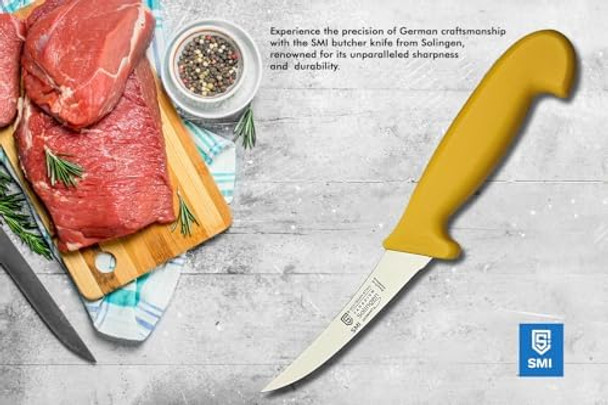 Smi Solingen Germany Boning Knife - Curved 5 Inch Semi-Stiff Sharp Blade Fillet Knife For Meat Processing And Deboning