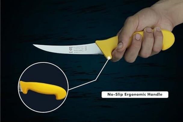 Smi Solingen Germany Boning Knife - Curved 5 Inch Semi-Stiff Sharp Blade Fillet Knife For Meat Processing And Deboning