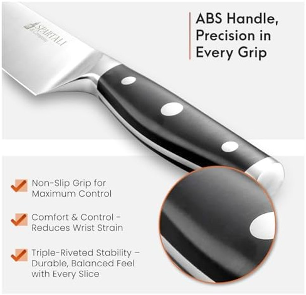 3-Piece Kitchen Knife Set – Includes 8” Chef Knife 7” Nakiri 3.5” Paring – High Carbon German Stainless Steel Blades Ergonomic Handle – Versatile Knife Trio For Chopping Dicing And Slicing