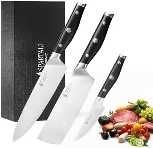 3-Piece Kitchen Knife Set – Includes 8” Chef Knife 7” Nakiri 3.5” Paring – High Carbon German Stainless Steel Blades Ergonomic Handle – Versatile Knife Trio For Chopping Dicing And Slicing 3-Piece Kitchen Knife Set – Includes 8” Chef Knife 7” Nakiri 3.5” Paring – High Carbon German Stainless Steel Blades Ergonomic Handle – Versatile Knife Trio For Chopping Dicing And Slicing