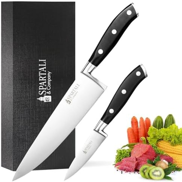 Spartali & Company 2-Piece Chef & Paring Knife Set – 8” Chef Knife And 3.5” Paring Knife – High Carbon German Stainless Steel Blades Ergonomic Grip – Professional Cutlery Duo For Everyday Meal Prep.