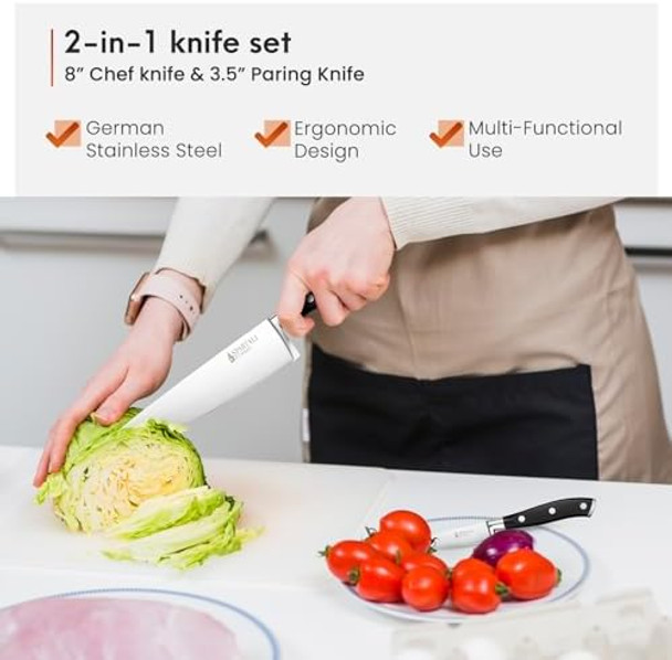 Spartali & Company 2-Piece Chef & Paring Knife Set – 8” Chef Knife And 3.5” Paring Knife – High Carbon German Stainless Steel Blades Ergonomic Grip – Professional Cutlery Duo For Everyday Meal Prep.