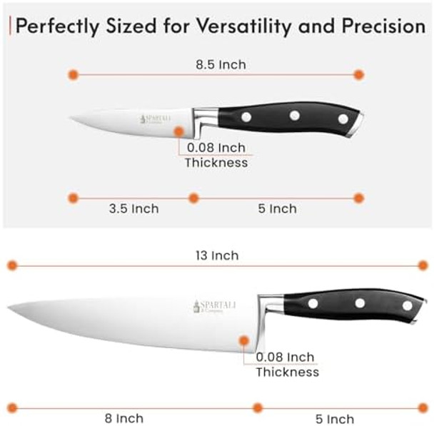 Spartali & Company 2-Piece Chef & Paring Knife Set – 8” Chef Knife And 3.5” Paring Knife – High Carbon German Stainless Steel Blades Ergonomic Grip – Professional Cutlery Duo For Everyday Meal Prep.