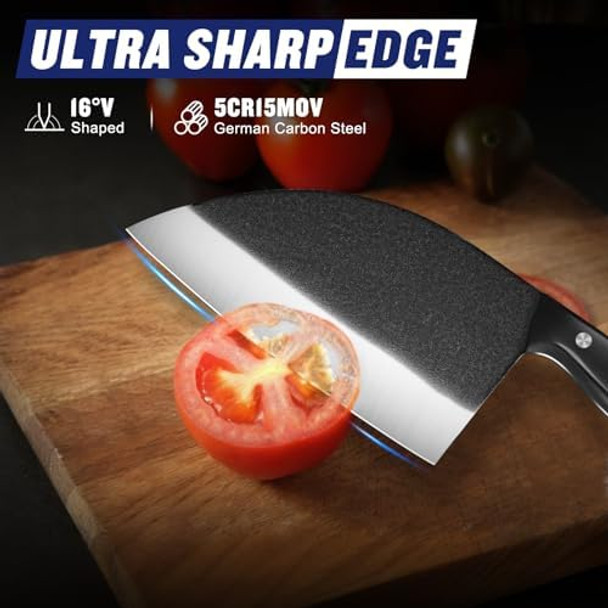 5Pcs Butcher Knife Set For Meat Cutting Hand Forged High Carbon Serbian Chef Knives With Ergonomic Handles Ultra-Sharp Boning Cleaver For Kitchen Outdoor Camping Bbq Idea Men