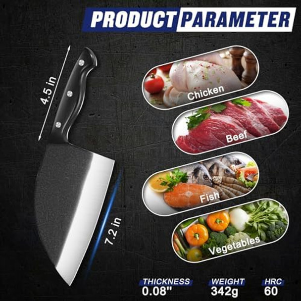 5Pcs Butcher Knife Set For Meat Cutting Hand Forged High Carbon Serbian Chef Knives With Ergonomic Handles Ultra-Sharp Boning Cleaver For Kitchen Outdoor Camping Bbq Idea Men