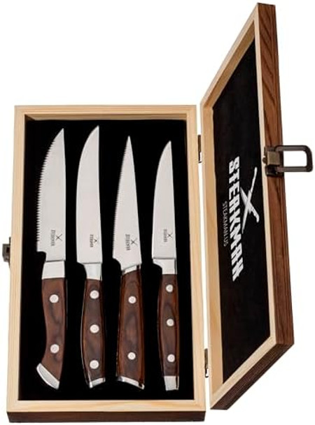 Kitchen Knife Set For Parents' Day - 4 Piece Kitchen Chef Knife Set - Unique Present In Wooden Box - Stainless Steel Ultra Sharp Knives Set – Wooden Handles Knives