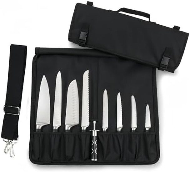 Chef Knife Roll Bag Portable 15 Slot Oxford Knife Case Heavy Duty Knife Roll Bag Set Professional Chef Knife Case For Knives And Kitchen Utensils - Bag Only