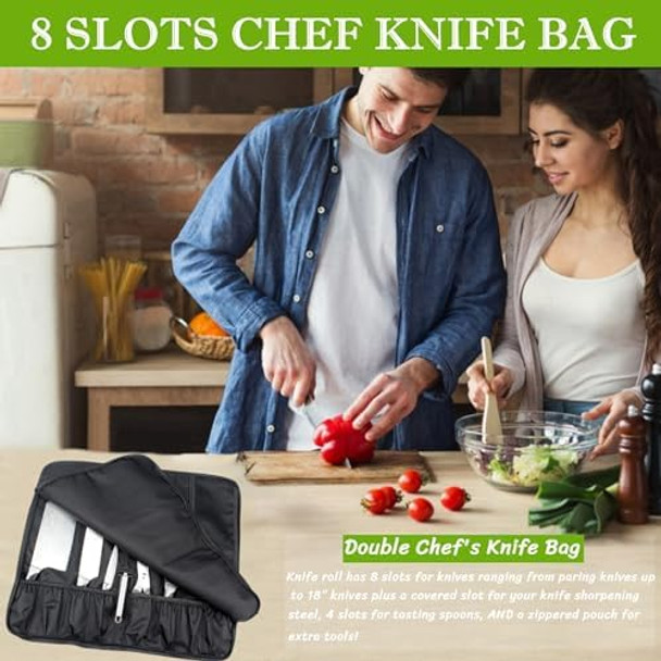 Chef Knife Roll Bag Portable 15 Slot Oxford Knife Case Heavy Duty Knife Roll Bag Set Professional Chef Knife Case For Knives And Kitchen Utensils - Bag Only