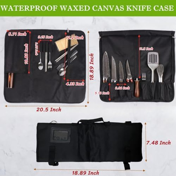 Chef Knife Roll Bag Portable 15 Slot Oxford Knife Case Heavy Duty Knife Roll Bag Set Professional Chef Knife Case For Knives And Kitchen Utensils - Bag Only