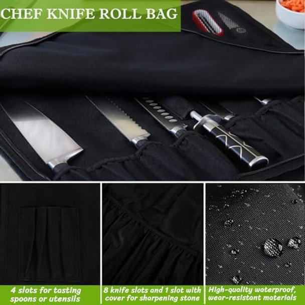 Chef Knife Roll Bag Portable 15 Slot Oxford Knife Case Heavy Duty Knife Roll Bag Set Professional Chef Knife Case For Knives And Kitchen Utensils - Bag Only