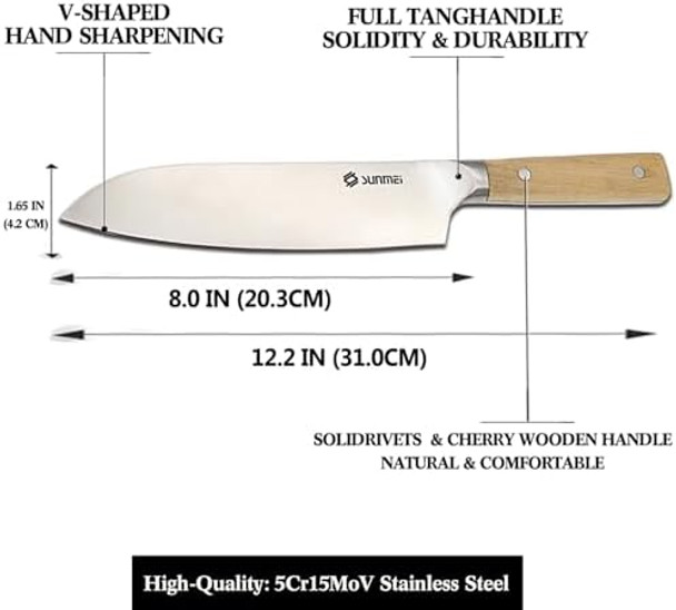 Sunmei 8 Inch Chef'S Knife Japanese Style Santoku Knife 5Cr15Mov Stainless Steel Kitchen Knives High Carbon Chopping Knife