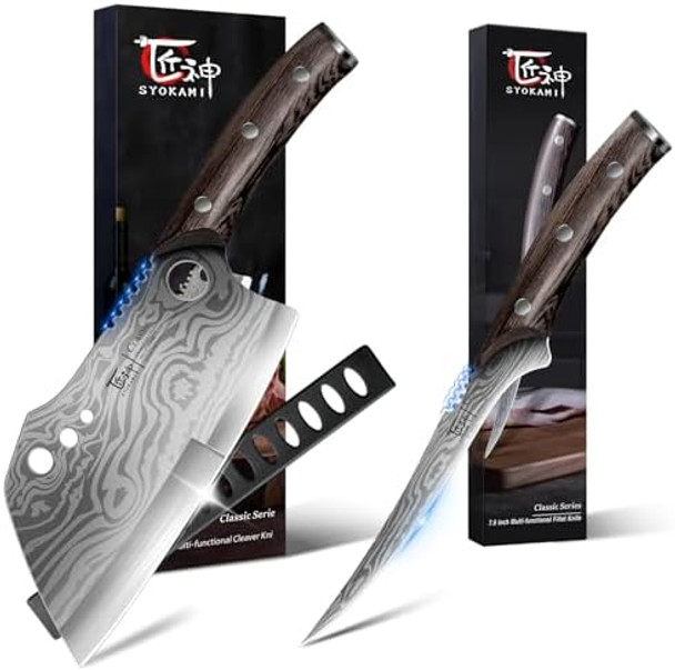Fillet Knife 7.2 Inch+Meat Cleaver Chef Knife 7.7 Inch