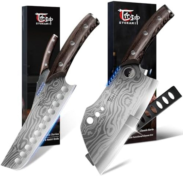 Nakiri Chef Knife 7.2 Inch+Meat Cleaver Chef Knife 7.7 Inch