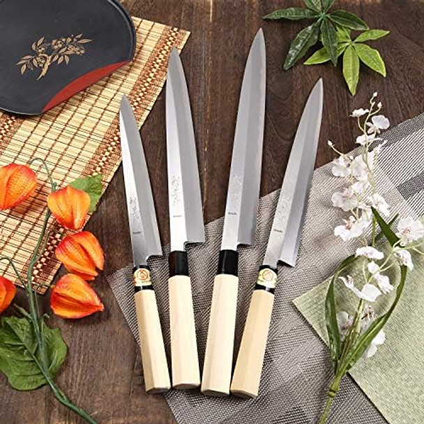 Japanese Sushi Sashimi Chef Knife Kigami(Yellow Steel)-No.2 D-Shape Magnolia Wood Handle Yanagiba 9.5-Inch (240Mm)