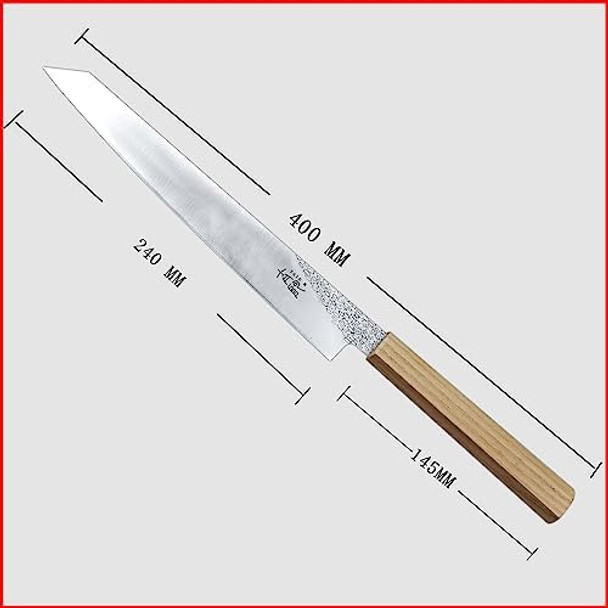 Kitchen Carving Knife 9.5 Inch Japanese Sujihiki Knife High Carbon Powder Forge Stainless Steel 905 Blade With 62 Hrc Ash Wood Handle Light Weight Comfortable Grip 240Mm