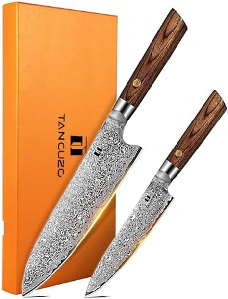 2-Piece Chef Knife Set - Razor Sharp 8'' & 5'' Japanese Damascus Kitchen Knives With 9Cr18Mov High Carbon Steel Pakkawood Handle Professional Hand Forged Kitchen Knife With Premium Box