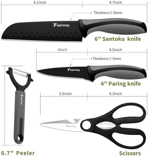 4-Pc Knife Set 6 Inch Santoku Knife 4 Inch Paring Knife Kitchen Scissors Y-Peeler Anti-Rust Coating Razor-Sharp Stainless Steel Chef Knife Set Perfect s For Kitchen