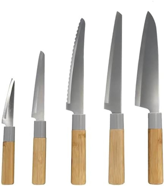 5-Piece Chef Knife Set Stainless Steel Kitchen Knife Set Ergonomic Professional Wood Handled Cutlery Durable & Stylish Stainless Steel Blades By Tessie&Jessie
