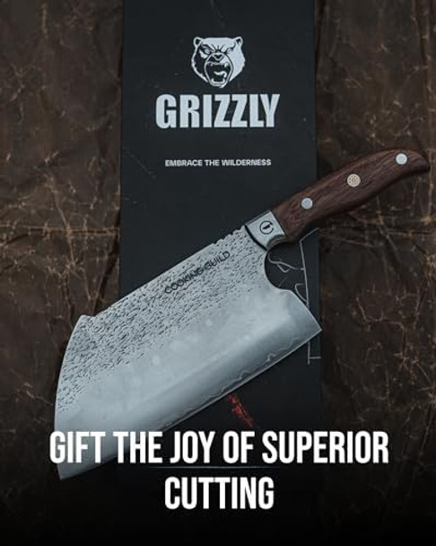 The Cooking Guild Serbian Cleaver Knife - 7.8 Inches - Grizzly Series - Japanese High Carbon Stainless Steel Butcher Knife - Rosewood Handle Meat Cleaver Knife