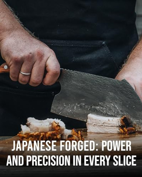 The Cooking Guild Serbian Cleaver Knife - 7.8 Inches - Grizzly Series - Japanese High Carbon Stainless Steel Butcher Knife - Rosewood Handle Meat Cleaver Knife