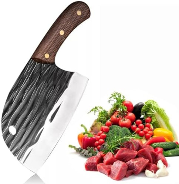 Azhu Kitchen Knives - Hand Forged Butcher Knife - High Carbon Stainless Steel Chef Knives For Home Camping Bbq Restaurant Meat Cutting
