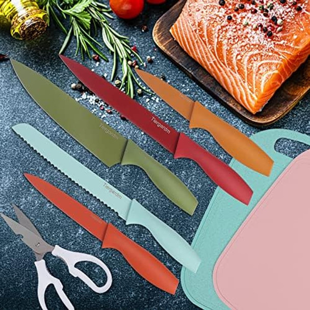 8 Pcs Knife Sets 8'' Chef'S Knife 8'' Bread Knife 8'' Slicer Knife 5'' Utility Knife 3.5'' Paring Knife 3.2'' Kitchen Shears And 2 Cutting Mats