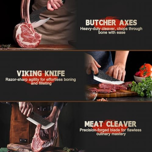 Tijeras Butcher Knife Set For Meat Cutting Bundle With 3Pcs Hand Forged Chef Knife Set