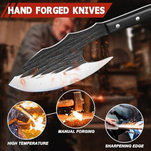 Tijeras Butcher Knife Set For Meat Cutting Bundle With 3Pcs Hand Forged Chef Knife Set