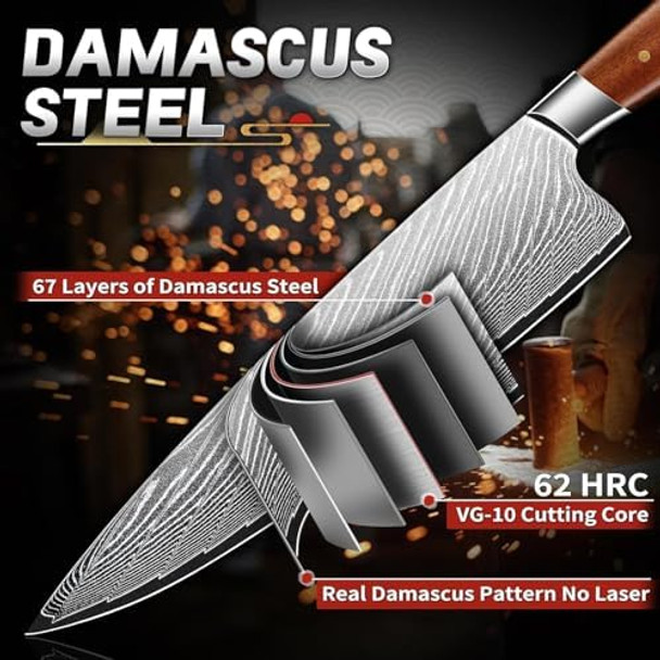 Tijeras 3Pcs Hand Forged Chef Knife Set With Damascus Chef Knife