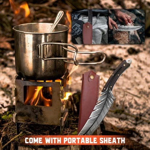 Tivoli Meat Cleaver Knife Hand Forged Full Tang Butcher Knife For Meat Cutting High Carbon Steel Viking Knife With Sheath For Kitchen Outdoor Camping Bbq Father'S Day Christmas Men Women