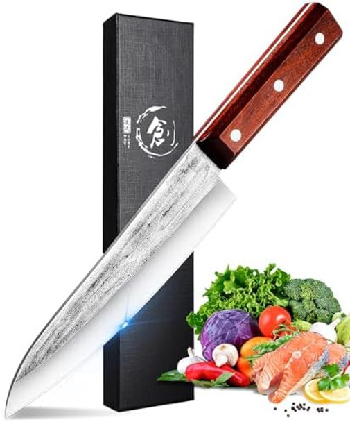 Tombro High Carbon Steel Gyuto Japanese Kitchen Knifehand Forged Chefs Knives With Rosewood Handle For Meat Vegetables Cutting In Home And Restaurant