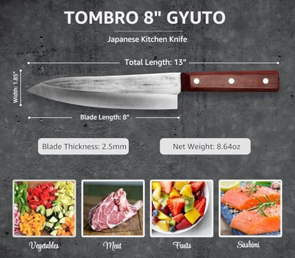 Tombro High Carbon Steel Gyuto Japanese Kitchen Knifehand Forged Chefs Knives With Rosewood Handle For Meat Vegetables Cutting In Home And Restaurant